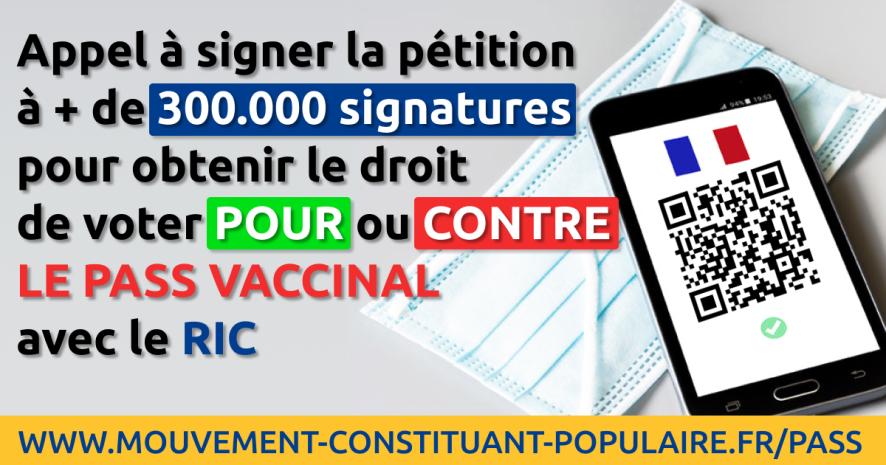Appel à signer la pétition : Obtenir le RIC pour pouvoir voter sur le pass vaccinal