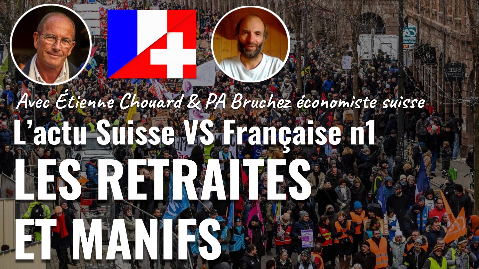 En direct vendredi 28/04/2023 à 20h30 : Retraites et manifestations, l’actu suisse VS française avec Étienne Chouard et Pierre Alain Bruchez