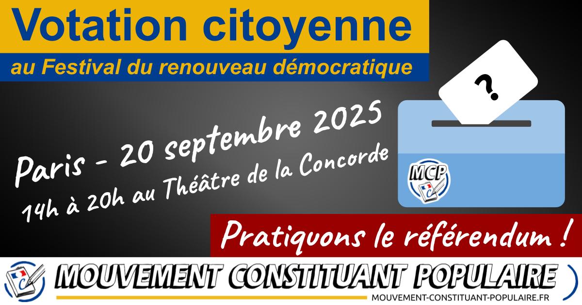 Votation MCP au “Festival du renouveau démocratique” le 20 septembre à Paris